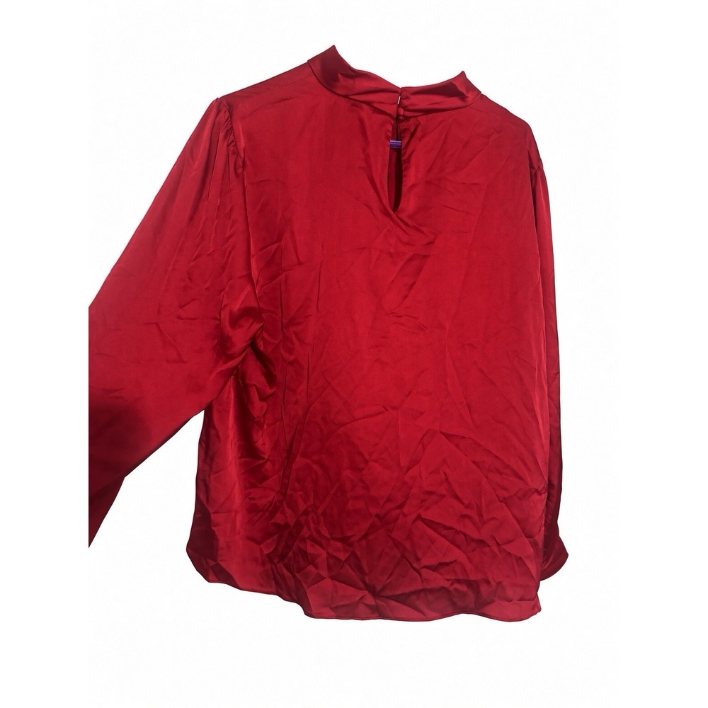 1.  STATE Red Long Sleeve Blouse XXL Keyhole Mock Neck Satin Polyester - Picture 3 of 9